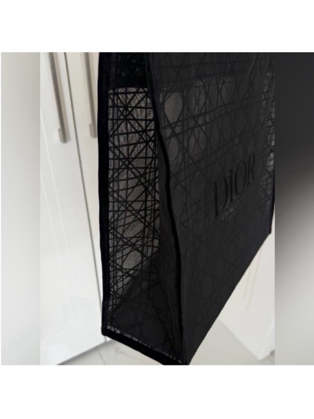 DIOR Black mesh Tote bag purse pattern velvet large cannage shopper LOGO - Picture 5 of 6